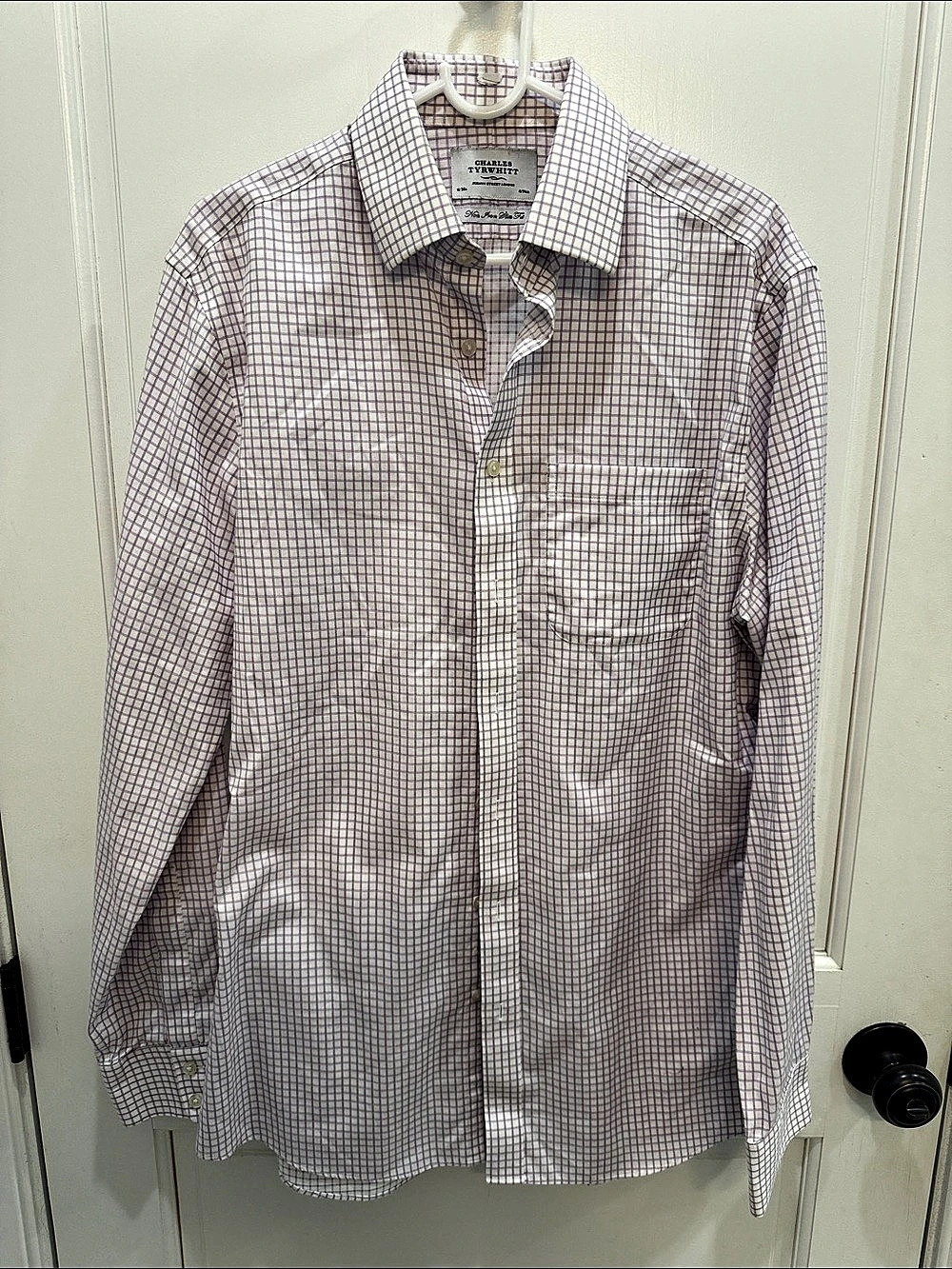 Charles Tyrwhitt Non-Iron Slim Fit Check Dress Shirt Checkered Button Down White